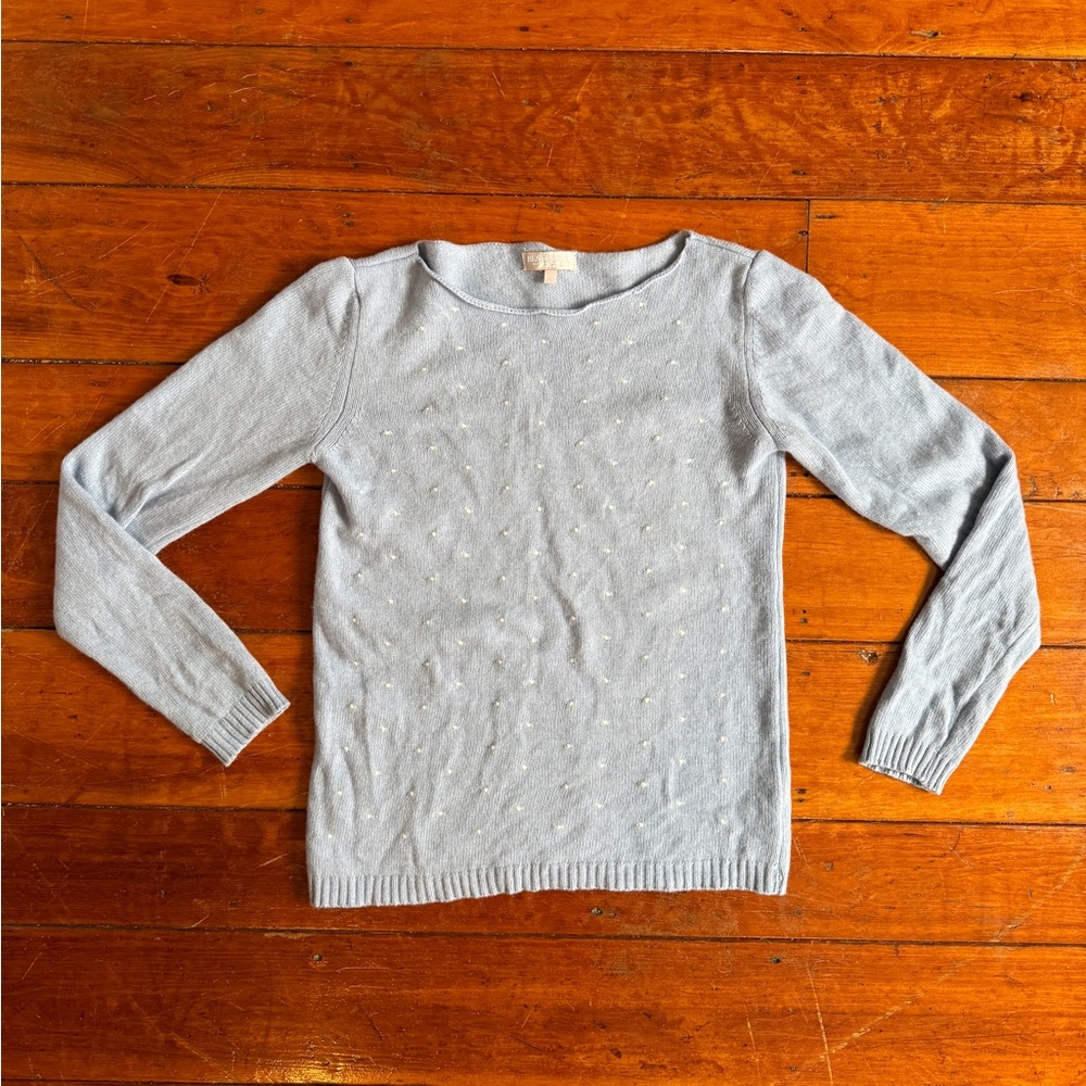Light Blue Women’s Sweater with Dainty White Polka Dots